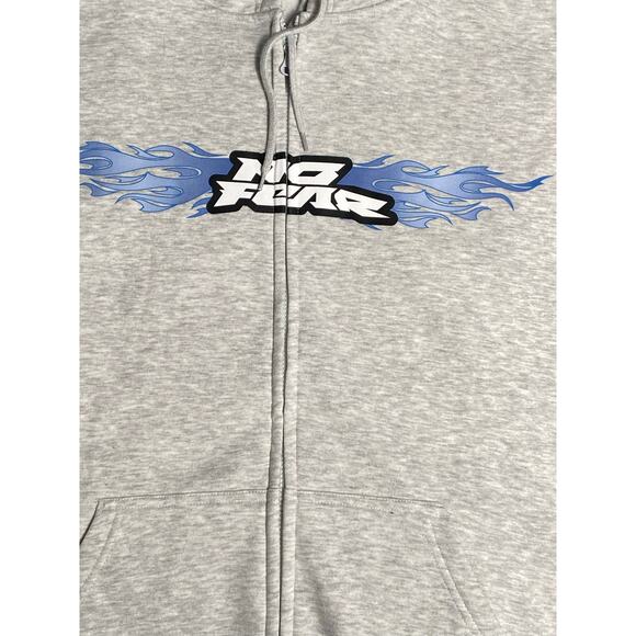 NWOT No Fear 90’s Flame Full Zip Hoodie - Light Heather Grey Baby Blue/Blk -L - Picture 3 of 5